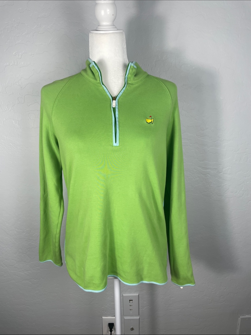 Bobby Jones Green Masters 100% Cotton Quarter Zip Sweater Size Large